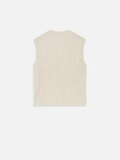 Sotheby's Unisex Cream Cable Knit Sweater Vest – Classic V-Neck Sleeveless Pullover -FRAME Clothing Shop ME25KSW020 CREAM B vest back packshot image