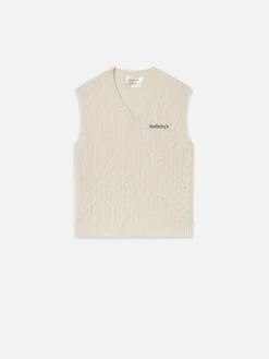 Sotheby's Unisex Cream Cable Knit Sweater Vest – Classic V-Neck Sleeveless Pullover