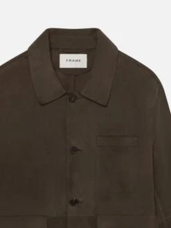 Dark Brown Premium Suede Chore Coat – Men's Classic 'Bleu de Travail' Style Work Jacket 6 Dark Brown Premium Suede Chore Coat – Men's Classic 'Bleu de Travail' Style Work Jacket -FRAME Clothing Shop ME25LJA004 DKBR DET coat front detail packshot image