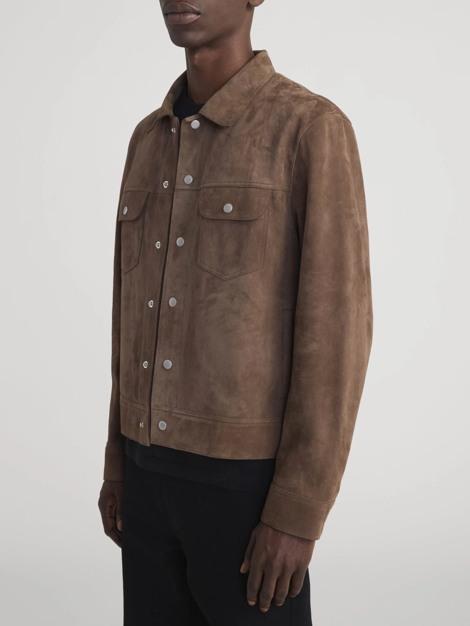 Men's Mocha Supple Suede Trucker Jacket – Premium Silver Hardware Utility Outerwear 5 Men's Mocha Supple Suede Trucker Jacket – Premium Silver Hardware Utility Outerwear - Image 5