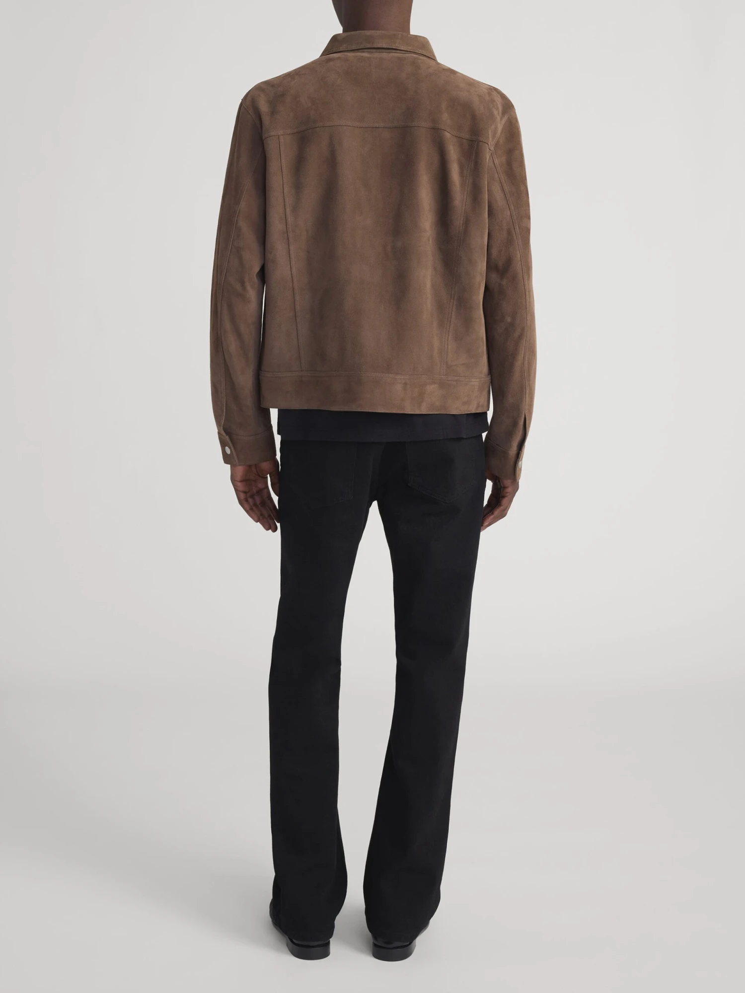 Men's Mocha Supple Suede Trucker Jacket – Premium Silver Hardware Utility Outerwear 6 Men's Mocha Supple Suede Trucker Jacket – Premium Silver Hardware Utility Outerwear - Image 6