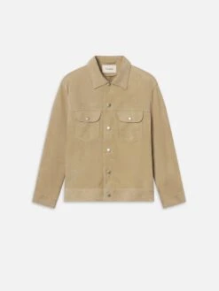 Oxford Beige Premium Suede Trucker Jacket – Luxury Workwear with Silver Hardware