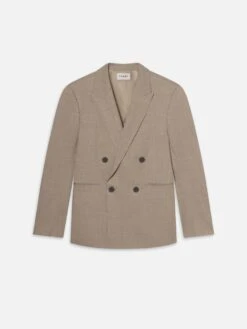 Double Breasted Wool Blazer in Vintage Khaki – Structured Shoulder Tailored Suit Jacket