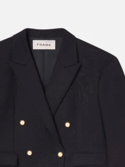 Men's Dark Navy Double Breasted Wool Blazer – Contrast Button Oversized Modern Fit -FRAME Clothing Shop ME25WBZ009 DKNV DET blazer front detail packshot image