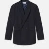 Sotheby's Classic Navy Wool-Mohair - Gavel-Print Lining Double-Breasted Peak Lapel Blazer
