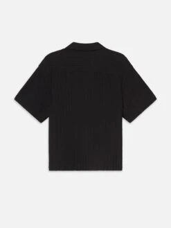 Men's Black Crochet Knit Short Sleeve Shirt – Breathable Textured Summer Button-Up -FRAME Clothing Shop ME25WSH001 BLK B V2 top back packshot image