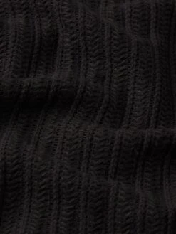 Men's Black Crochet Knit Short Sleeve Shirt – Breathable Textured Summer Button-Up -FRAME Clothing Shop ME25WSH001 BLK FABRICDETAIL1 top texture detail image