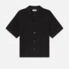 Men's Black Crochet Knit Short Sleeve Shirt – Breathable Textured Summer Button-Up