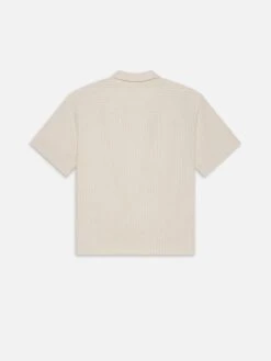 Men's Jacquard Cotton Short Sleeve Shirt in White Sand – Breathable Textured Summer Button-Down -FRAME Clothing Shop ME25WSH008 WTSD Bcopy shirt back packshot image