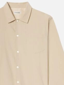 Natural Off-White Cotton Seersucker Shirt – Breathable Long-Sleeve Casual Button-Down -FRAME Clothing Shop ME25WSH011 NATU DET shirt front detail packshot image