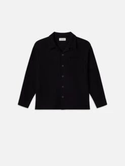 Duo Fold Relaxed Shirt - Black Double-Knit Cotton Long Sleeve Casual Shirt