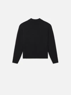 Black Silk-Wool Blend Polo Sweater – Shallow V-Neck Long Sleeve Classic Fit -FRAME Clothing Shop MF24KSW011 BLK B sweater back packshot image