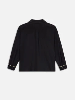 Men's Black Wool-Blend Relaxed Fit Pajama Shirt with Notched Lapel -FRAME Clothing Shop MF24WSH002 BLK B shirt back packshot image