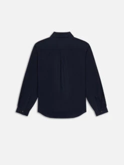Dark Navy Double Pocket Wool Blend Shirt – Long Sleeve Utility Button-Up -FRAME Clothing Shop MF24WSH007 DKNV B