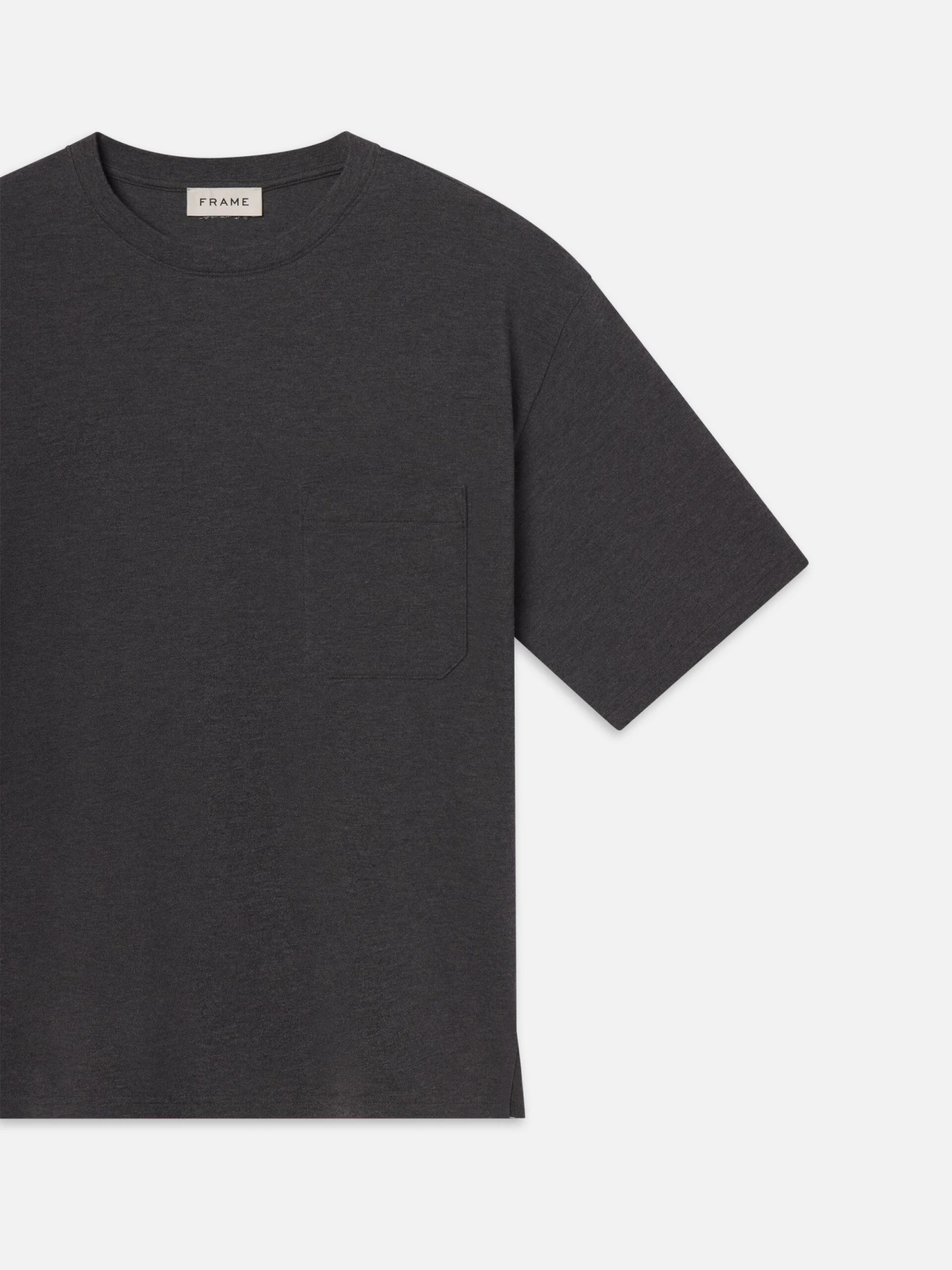 Grey Melange Pique Relaxed Fit Tee – Textured Oversized Crewneck with Chest Pocket 2 Grey Melange Pique Relaxed Fit Tee – Textured Oversized Crewneck with Chest Pocket - Image 2