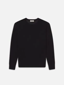 Superfine Merino-Cashmere Black Crewneck Sweater – Lightweight Luxe Knit