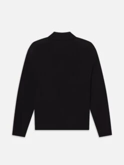 Men’s Superfine Merino & Cashmere Polo Sweater – Jet Black Fine-Knit Essential -FRAME Clothing Shop MF25KSW003 BLK B polo back packshot image