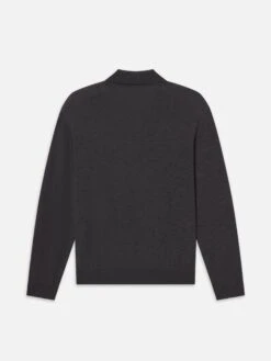 Men's Grey Melange Superfine Merino & Cashmere Polo Sweater - Refined Long Sleeve Knit 6 Men's Grey Melange Superfine Merino & Cashmere Polo Sweater - Refined Long Sleeve Knit -FRAME Clothing Shop MF25KSW003 GRYM B polo back packshot image