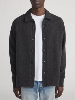 Men's Dark Mocha Knit Button-Down Shirt Sweater – Versatile Long Sleeve Layer 10 Men's Dark Mocha Knit Button-Down Shirt Sweater – Versatile Long Sleeve Layer -FRAME Clothing Shop MF25KSW020 DKMC 2727 sweater front image