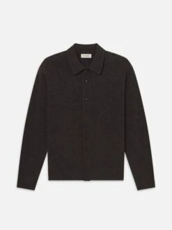 Men's Dark Mocha Knit Button-Down Shirt Sweater – Versatile Long Sleeve Layer