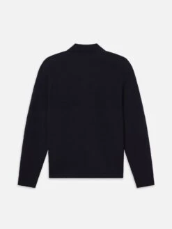 Men's Dark Navy Textured Wool & Cashmere Polo Sweater - Classic Fit Knit -FRAME Clothing Shop MF25KSW021 DKNV B sweater back packshot image