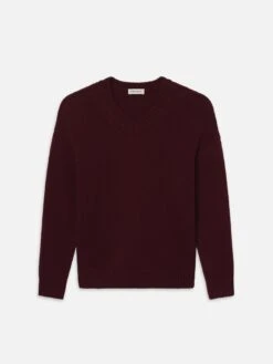 Rich Burgundy Wool-Cashmere V-Neck – Heavyweight Oversized Knit Sweater