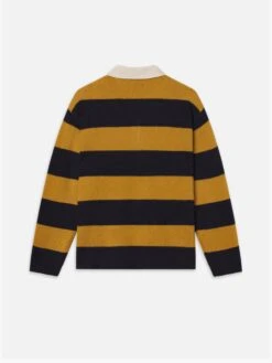 The Society Archive Navy and Dark Yellow Striped Wool-Cashmere Rugby Polo Sweater -FRAME Clothing Shop MF25KSW027 NAOR B polo sweater back packshot image