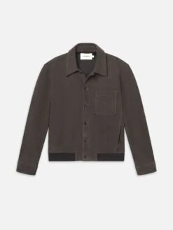 Men's Old Black Lived-In Finish Goat Suede – Classic Bomber Jacket with Chest Pocket