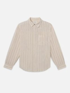 Natural Stripe Silk-Viscose Blend Refined Button-Down Shirt