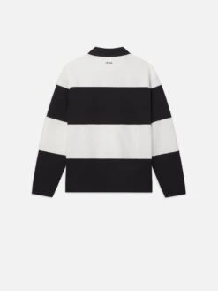 Ritz Paris Cream and Black Striped Rugby Polo Shirt – Relaxed Fit Sporty Preppy Style -FRAME Clothing Shop MP25JSH001 CRBK B V2 polo back packshot image