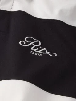 Ritz Paris Cream and Black Striped Rugby Polo Shirt – Relaxed Fit Sporty Preppy Style -FRAME Clothing Shop MP25JSH001 CRBK FABRIC DET polo texture detail image