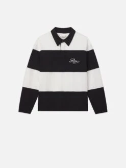 Ritz Paris Cream and Black Striped Rugby Polo Shirt – Relaxed Fit Sporty Preppy Style