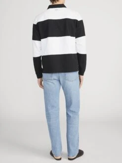 Ritz Paris Cream and Black Striped Rugby Polo Shirt – Relaxed Fit Sporty Preppy Style -FRAME Clothing Shop MP25JSH001 CRBK 02423 Back OnModel