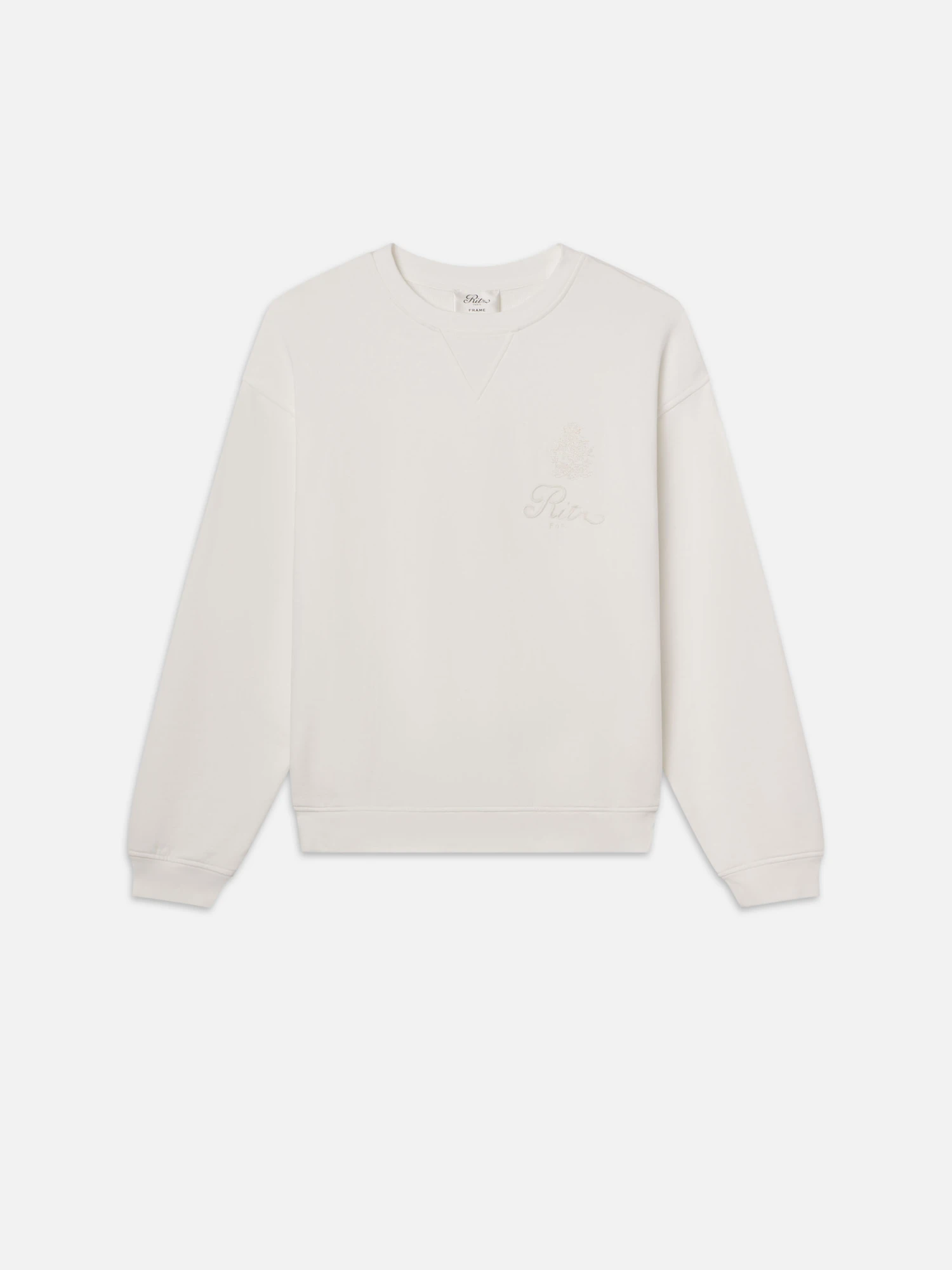 Ritz Paris Cream Tonal Logo & Crest – Luxe Cotton-Blend Crewneck Sweatshirt 1 Ritz Paris Cream Tonal Logo & Crest – Luxe Cotton-Blend Crewneck Sweatshirt