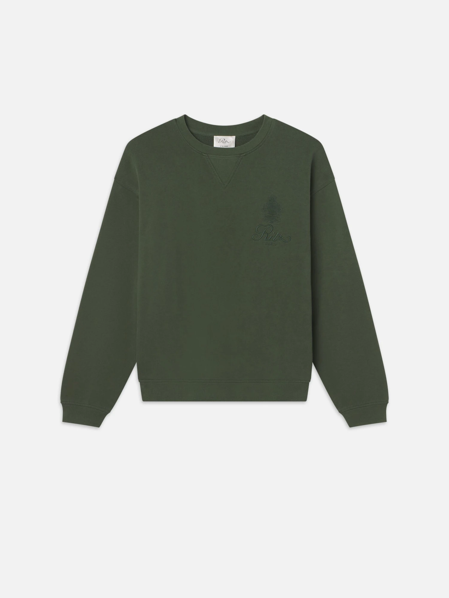 Ritz Paris Hunter Green Tonal Logo – Embroidered Crest Unisex V-Stitch Crewneck 1 Ritz Paris Hunter Green Tonal Logo – Embroidered Crest Unisex V-Stitch Crewneck