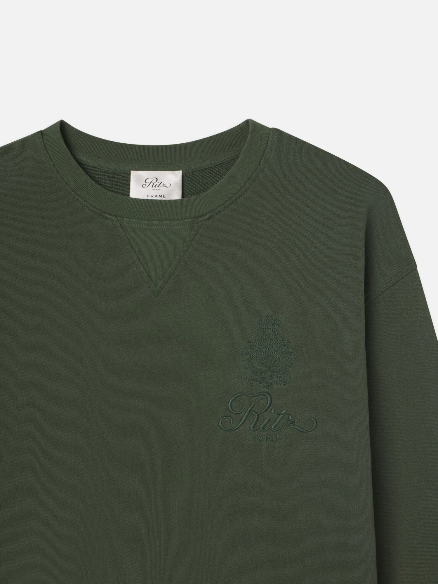 Ritz Paris Hunter Green Tonal Logo – Embroidered Crest Unisex V-Stitch Crewneck 7 Ritz Paris Hunter Green Tonal Logo – Embroidered Crest Unisex V-Stitch Crewneck - Image 7
