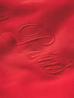 Ritz Paris Tonal Red Embroidered Crest Unisex Luxury Crewneck Sweatshirt -FRAME Clothing Shop MP25JSS006 RED FABRICDET V2 V2 sweatshirt texture detail image