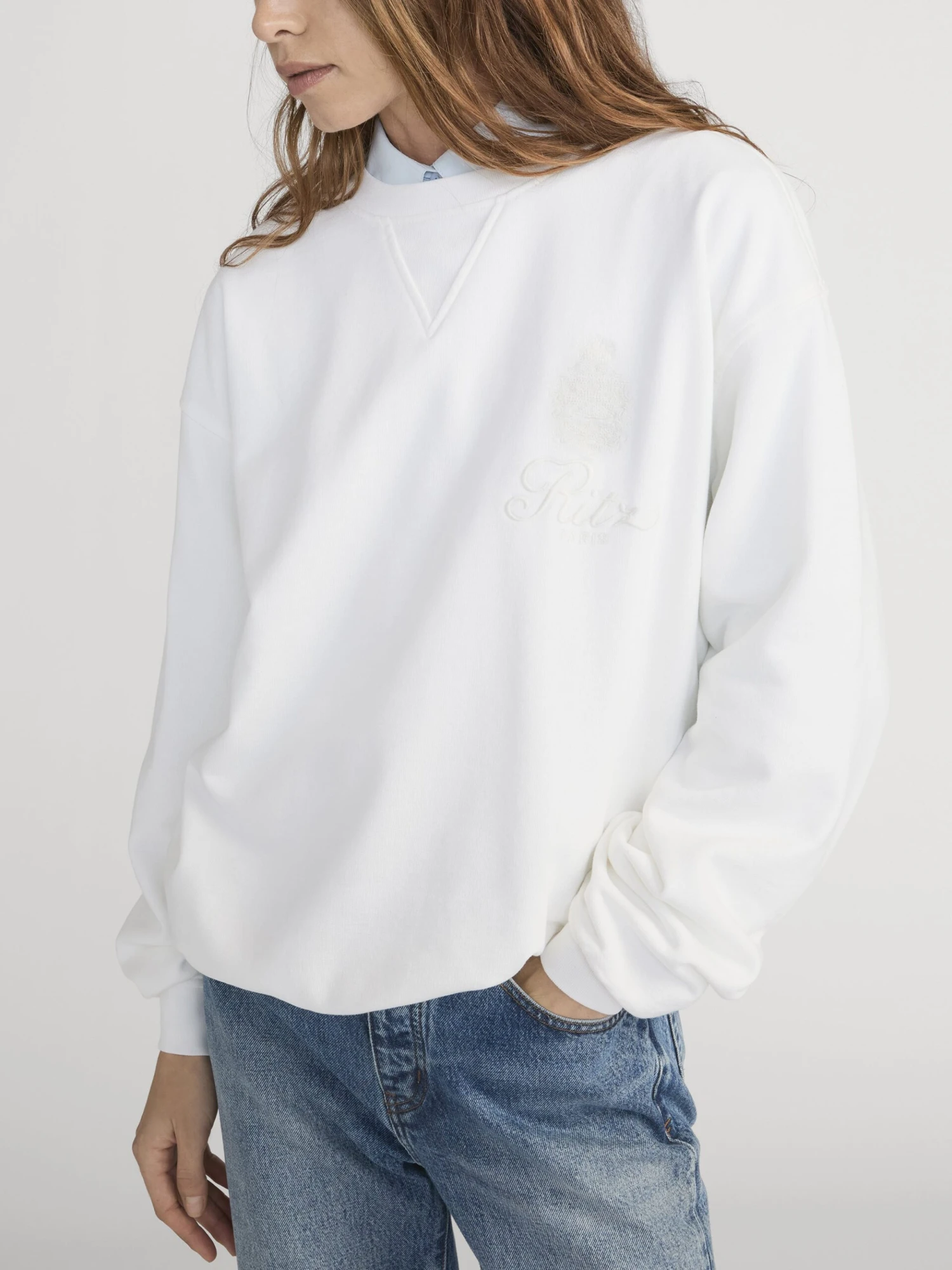 Ritz Paris Cream Tonal Logo & Crest – Luxe Cotton-Blend Crewneck Sweatshirt 5 Ritz Paris Cream Tonal Logo & Crest – Luxe Cotton-Blend Crewneck Sweatshirt - Image 5