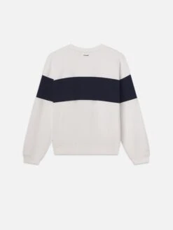 Ritz Paris Cream with Navy Stripe – Sporty Embroidered Cotton Sweatshirt -FRAME Clothing Shop MP25JSS007 CREA B sweatshirt back packshot image