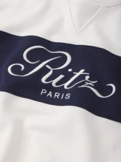 Ritz Paris Cream with Navy Stripe – Sporty Embroidered Cotton Sweatshirt -FRAME Clothing Shop MP25JSS007 CREA FABRIC DET sweatshirt texture detail image