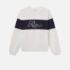 Ritz Paris Cream with Navy Stripe – Sporty Embroidered Cotton Sweatshirt
