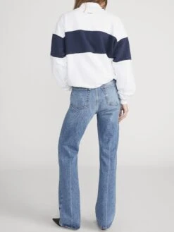 Ritz Paris Cream with Navy Stripe – Sporty Embroidered Cotton Sweatshirt -FRAME Clothing Shop MP25JSS007 CREA 02034 Back OnModel