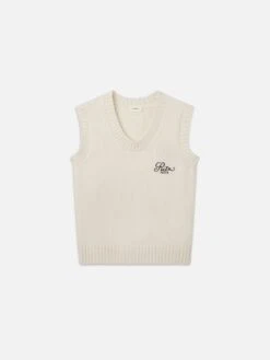 Ritz Paris Men's Cream Cashmere Sweater Vest – Embroidered Crest Sleeveless Pullover
