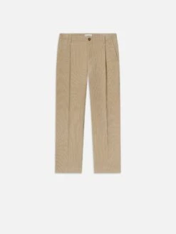 Men's Dove Light Tan Pleated Corduroy – Tapered Workwear Trousers
