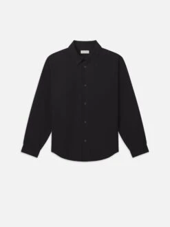 Black Poplin Relaxed Fit Shirt – Premium Cotton-Blend Spread Collar Button-Up