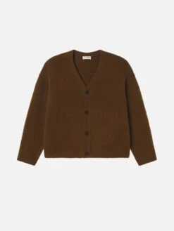 Men's Caramel Brushed Cashmere V-Neck Cardigan – Relaxed Fit 100% Woolen Cashmere