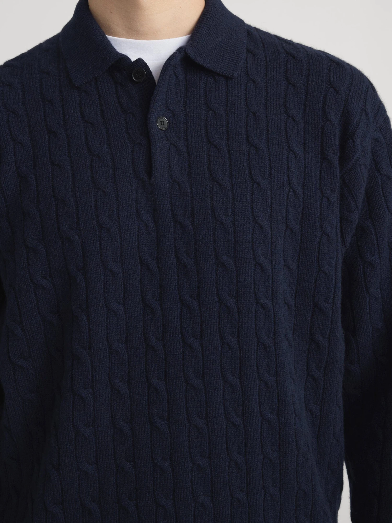Cable Polo Sweater in Dark Navy – Wool-Cashmere Refined Knit 4 Cable Polo Sweater in Dark Navy – Wool-Cashmere Refined Knit - Image 4