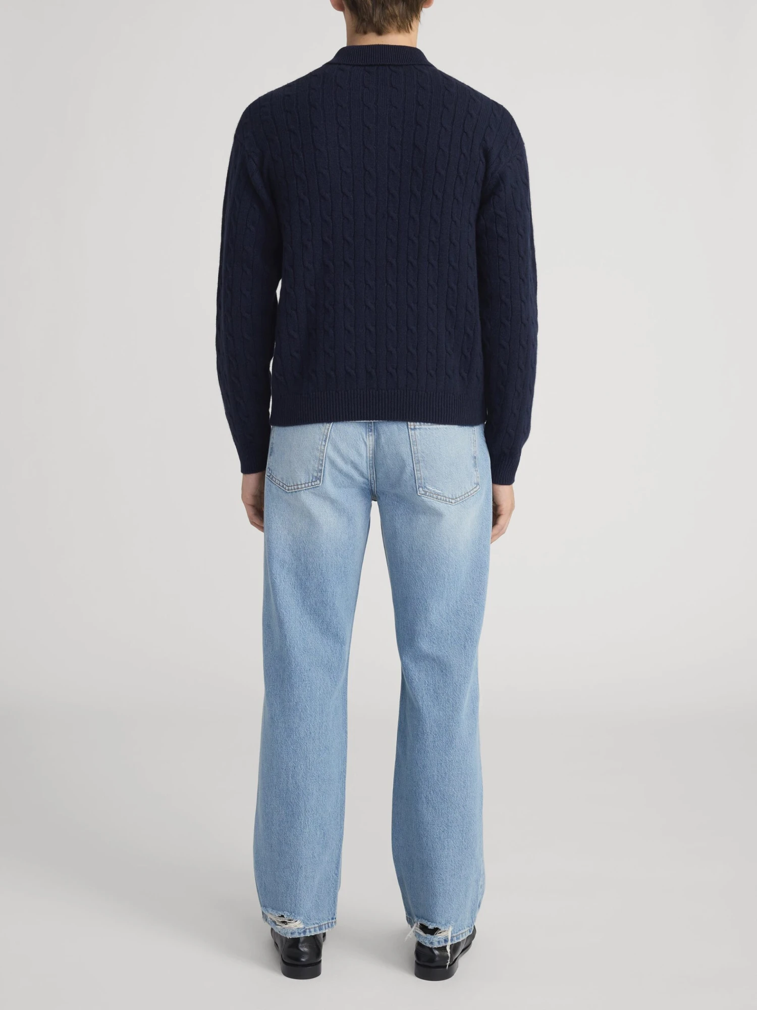 Cable Polo Sweater in Dark Navy – Wool-Cashmere Refined Knit 6 Cable Polo Sweater in Dark Navy – Wool-Cashmere Refined Knit - Image 6