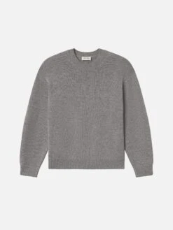 Menβs Heather Grey Wool-Cashmere Blend Sweater β Tonal Suede Elbow Patch Knit