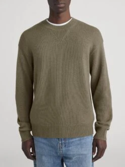 Men's Light Taupe Suede Patch Sweater – Premium Wool-Cashmere Classic Knit -FRAME Clothing Shop MP26KSW006 LTTP 1623 c0eaefa7 1480 4e43 8d34 e5adf0d45796 sweater front image